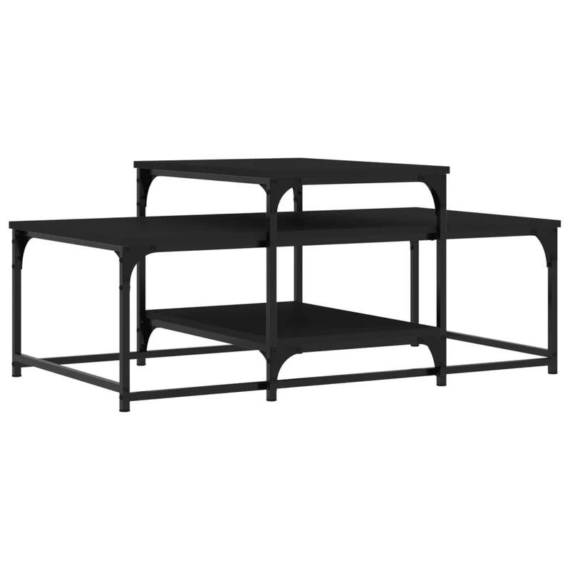 Table basse avec étagères design industriel 102 x 60 x 45 cm bois d'ingénierie noir et métal DEC039616