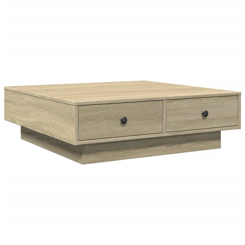 Table basse avec tiroirs design moderne et contemporaine 90 x 90 x 28 cm aggloméré couleur chêne DEC039076