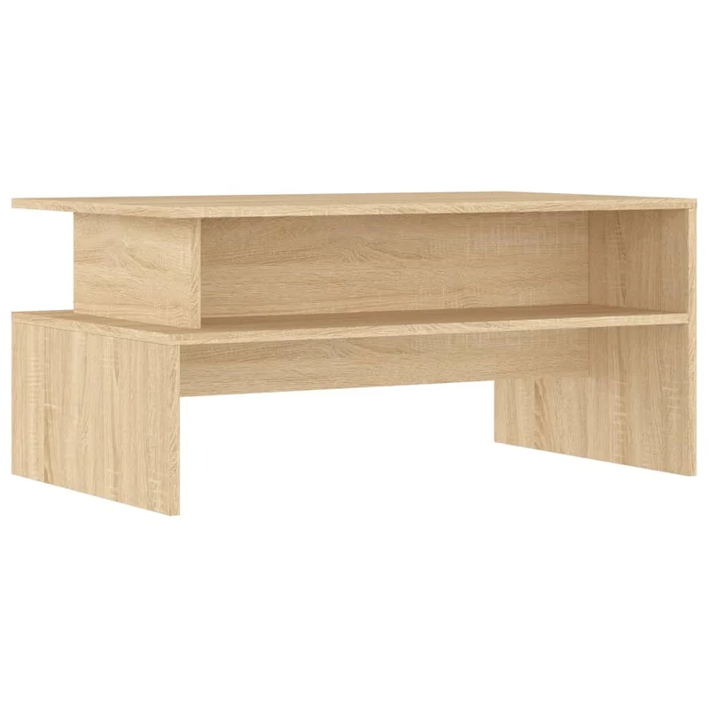 Table basse avec étagère design intemporel 90 x 55 x 42,5 cm bois d'ingénierie couleur chêne DEC039067
