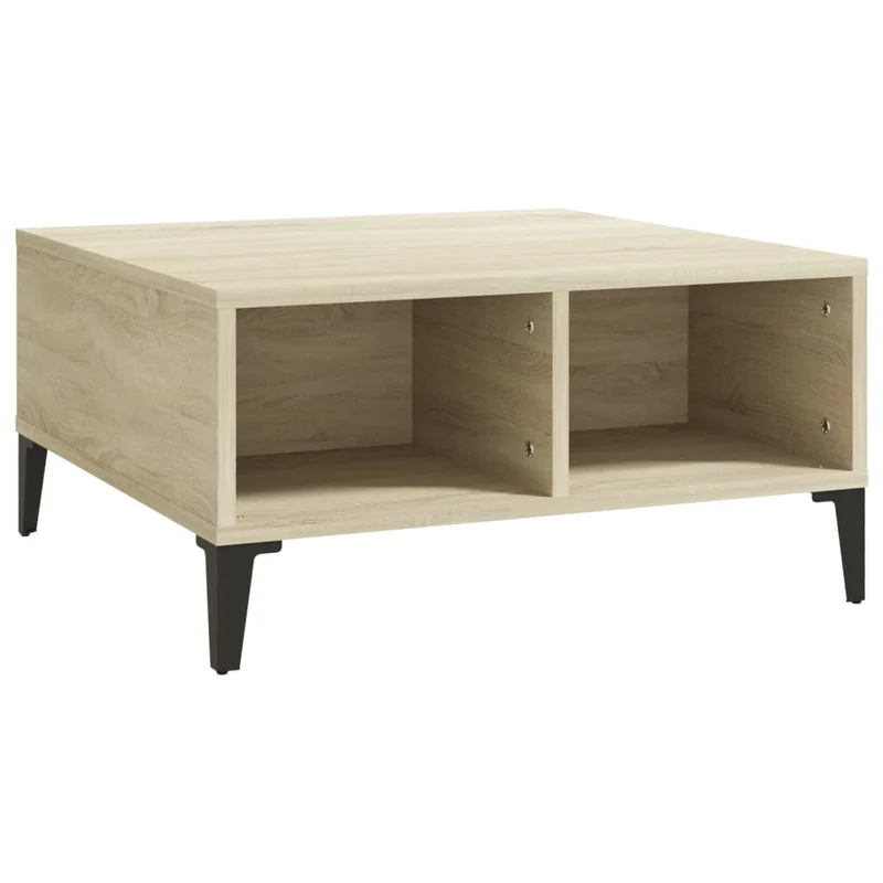 Table basse 4 compartiments design intemporel 60 x 60 x 30 cm bois d'ingénierie couleur chêne et métal DEC038979