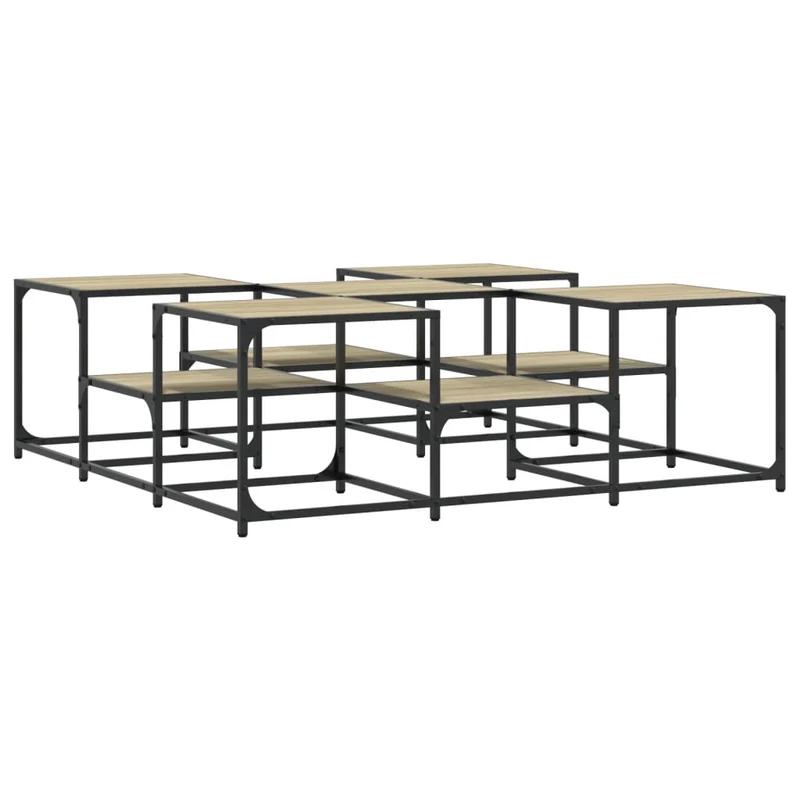 Table basse avec étagères design industriel 121 x 121 x 40 cm bois d'ingénierie marron et métal DEC038926