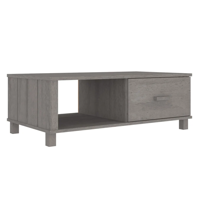 Table basse avec tiroir et compartiment design moderne et contemporaine clair 100 x 55 x 35 cm bois massif de pin gris DEC039422