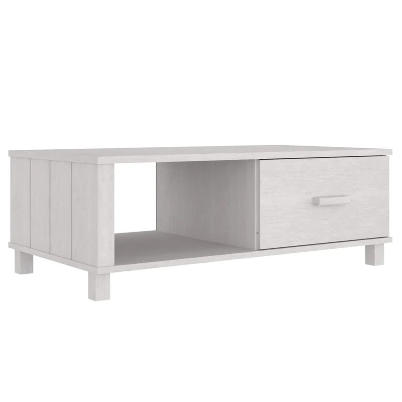Table basse tiroir et compartiment design moderne 100 x 55 x 35 cm bois massif de pin et MDF blanc DEC039421