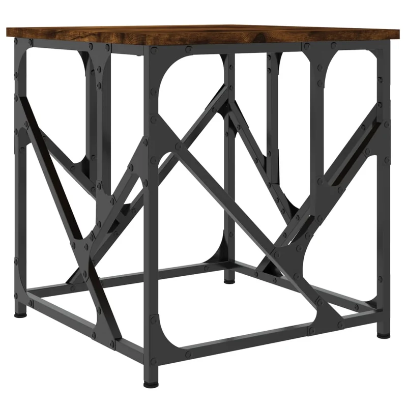 Table basse design industriel 45 x 45 x 47,5 cm bois d'ingénierie marron et métal DEC038401