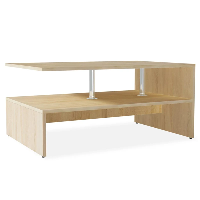 Table basse avec étagère design moderne et contemporaine 90 x 59 x 42 cm bois d'ingénierie couleur chêne et acier DEC038228
