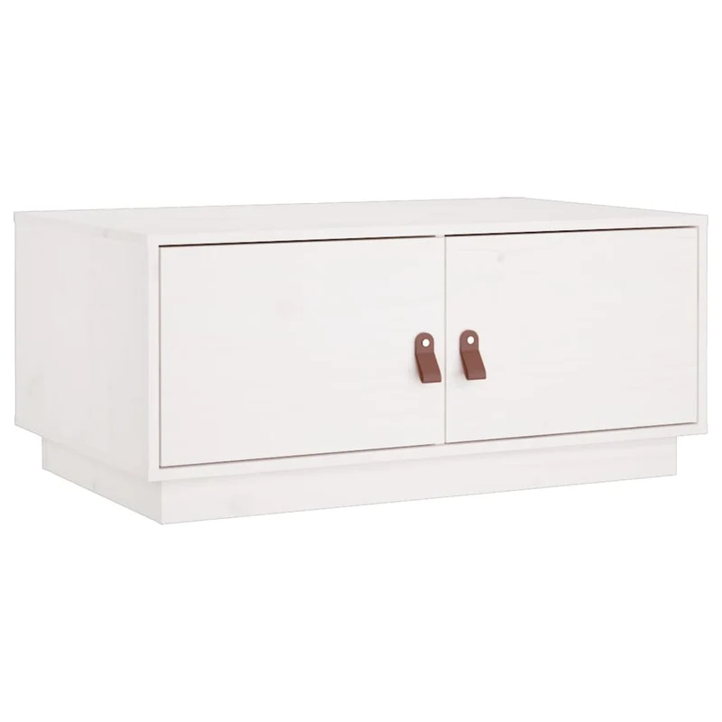 Table basse avec compartiment avec porte design moderne et contemporaine 80 x 50 x 35 cm bois massif de pin blanc DEC037950