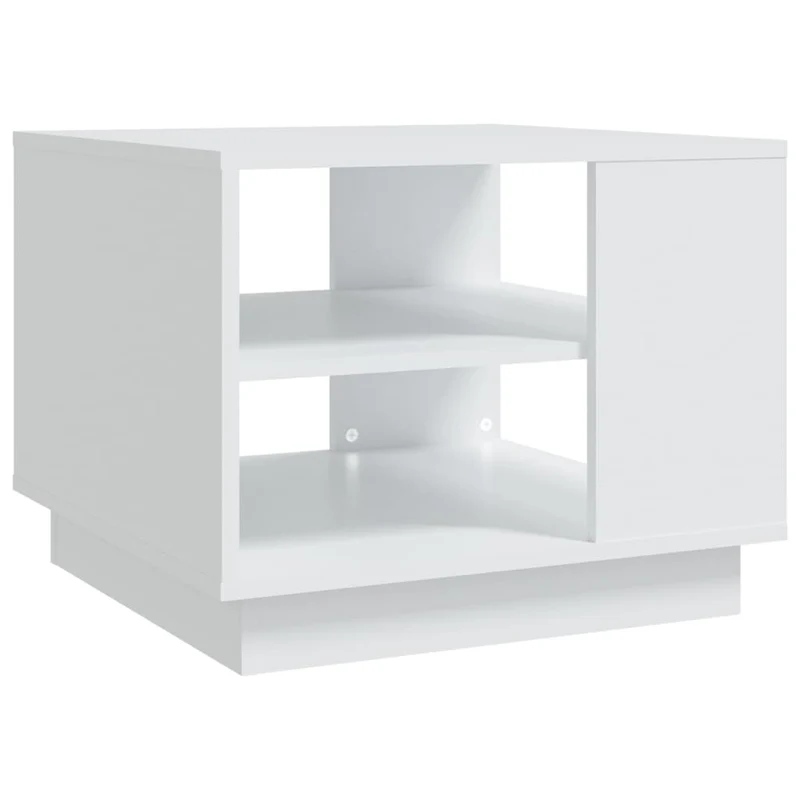 Table basse avec étagères design moderne et contemporaine 55 x 55 x 43 cm bois d'ingénierie blanc DEC037903
