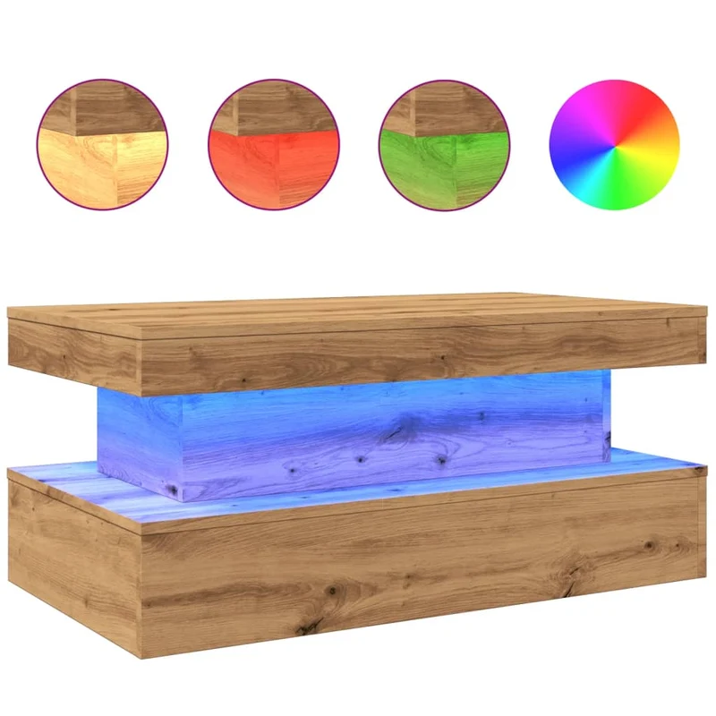 Table basse de salon design moderne avec lumières LED 90 x 50 x 40 cm bois d'ingénierie couleur chêne DEC037613