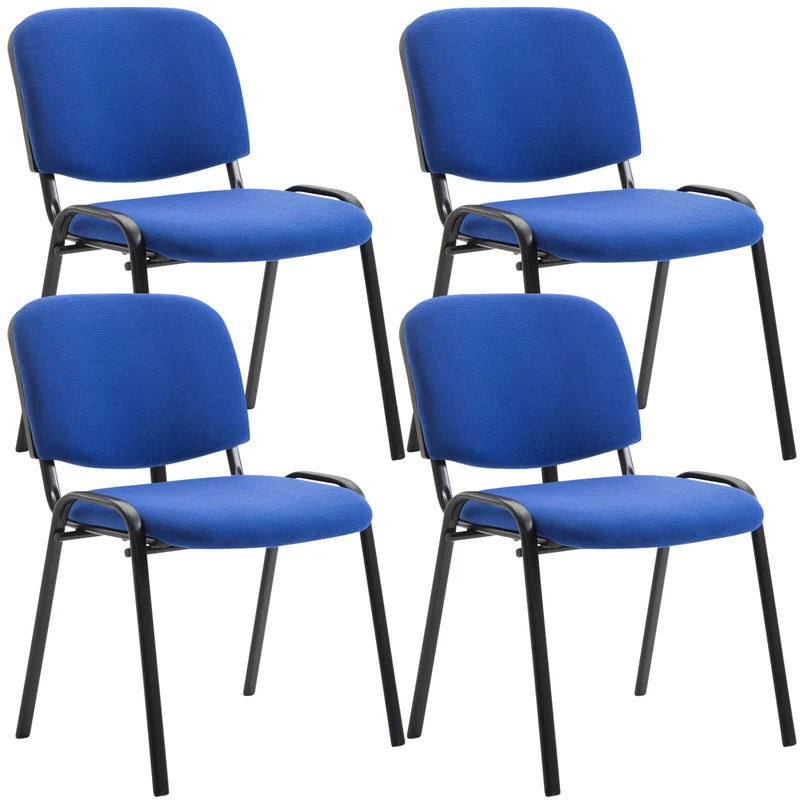 Lot de 4 chaises visiteur empilable zone d'attente en tissu bleu piètement à 4 pieds en métal noir 10_0003190