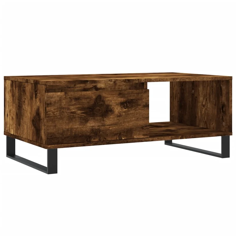 Table basse avec tiroir design moderne et contemporaine 90 x 50 x 36,5 cm bois d'ingénierie marron et métal DEC038527