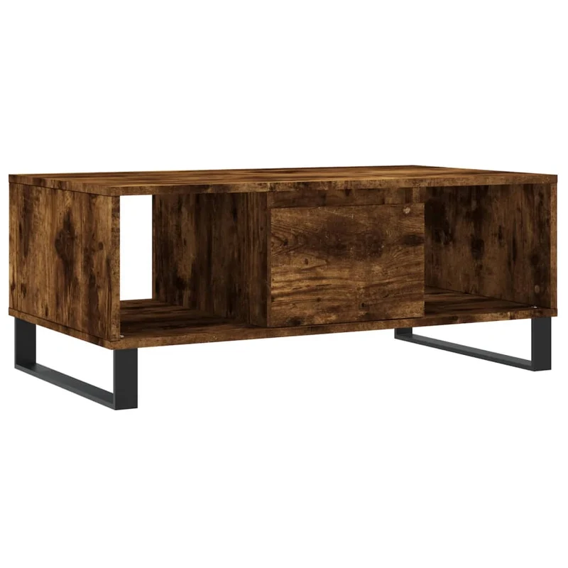 Table basse avec tiroir design moderne et contemporaine 90 x 50 x 36,5 cm bois d'ingénierie marron et métal DEC038523