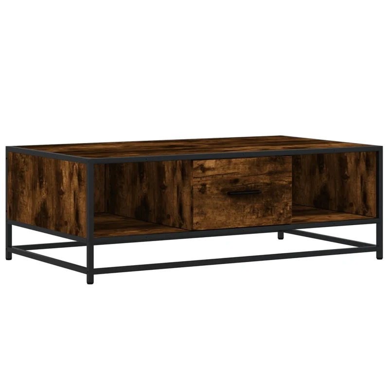 Table basse avec compartiment ouvert et tiroir design moderne et contemporaine 100 x 57 x 35 cm bois d'ingénierie marron et métal DEC038349