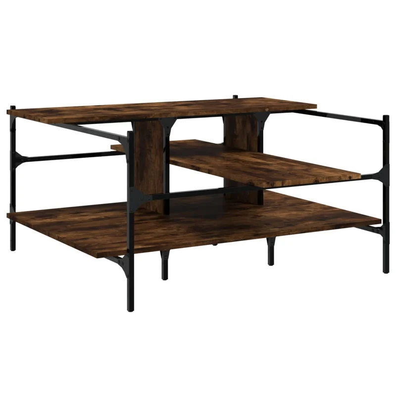 Table basse avec étagères design moderne et contemporaine 100 x 100 x 48,5 cm bois d'ingénierie marron et acier DEC038304