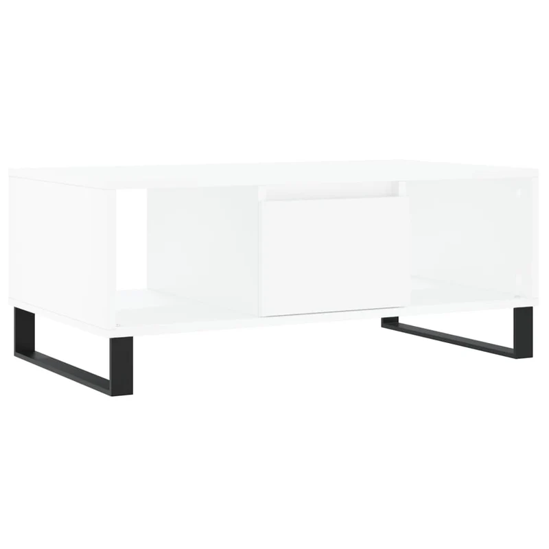 Table basse design moderne et contemporaine 90 x 50 x 36,5 cm bois d'ingénierie blanc et métal DEC038003