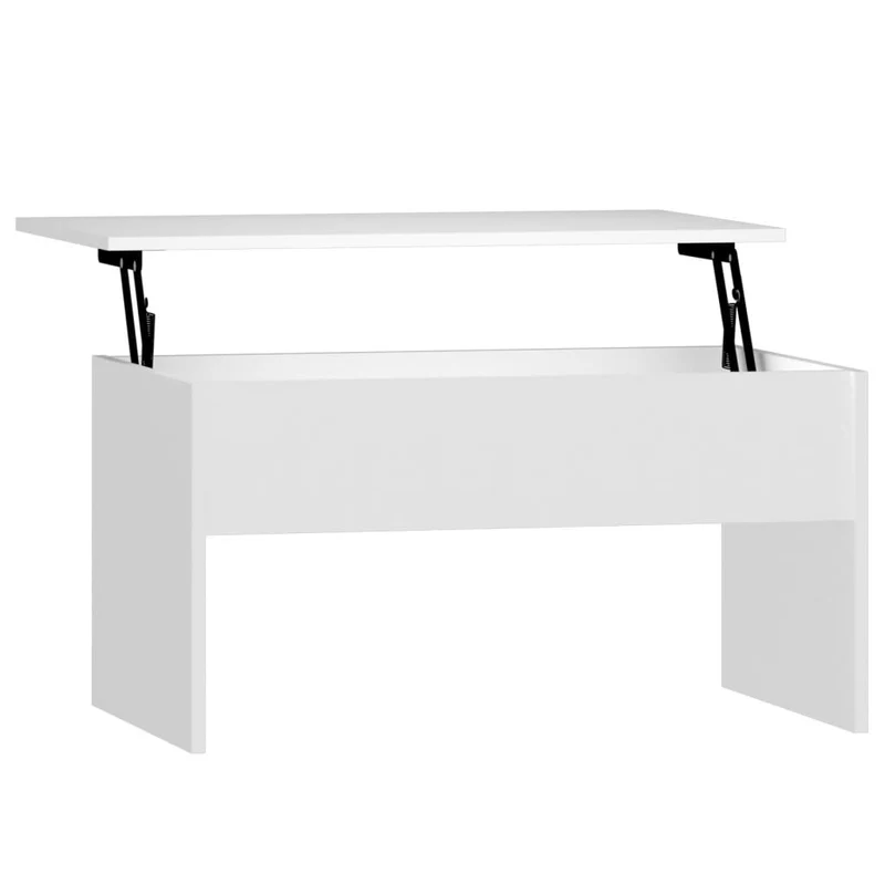 Table basse plateau relevable design moderne et contemporaine 80 x 50,5 x 41,5 cm bois d'ingénierie blanc DEC037949