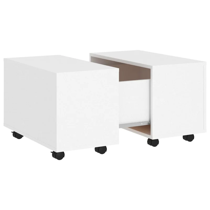Table basse plateau extensible sur roulettes design moderne et contemporaine 60 x 60 x 38 cm bois d'ingénierie blanc DEC037930