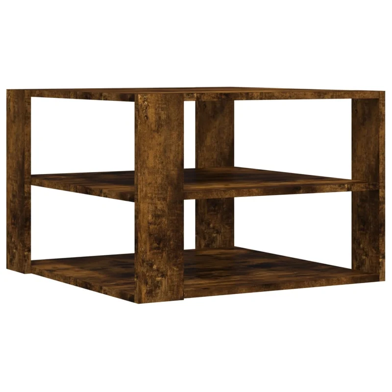 Table basse 3 niveaux design contemporain et minimaliste 59,5 x 59,5 x 40 cm bois d'ingénierie marron DEC038438