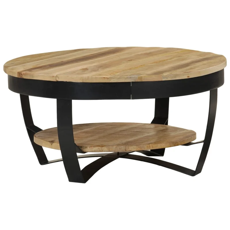 Table basse de salon design industriel en bois massif de manguier et acier 65 x 32 cm DEC038275