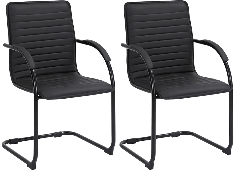 Set de 2 chaises visiteurs accoudoirs en PVC noir piétement luge en métal noir 10_0003123