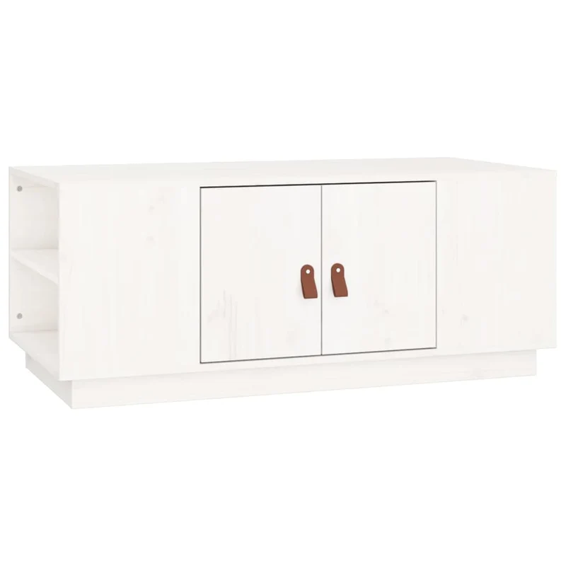 Table basse de salon avec compartiment avec porte design moderne 100 x 50 x 41 cm bois massif de pin blanc DEC037790