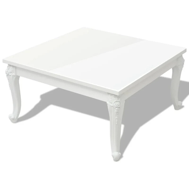 Table basse de salon forme carré design classique 80 x 80 x 42 cm MDF blanc brillant DEC037200