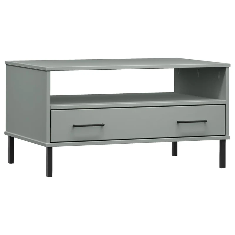 Table basse de salon avec tiroir design moderne avec pieds en métal 85 x 50 x 45 cm bois gris DEC037714