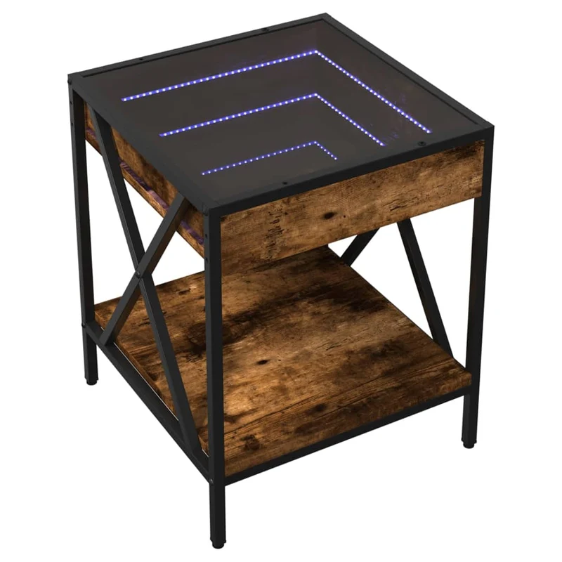 Table de chevet avec étagère design moderne avec LED 40 x 40 x 49 cm bois d'ingénierie marron verre et métal DEC037542