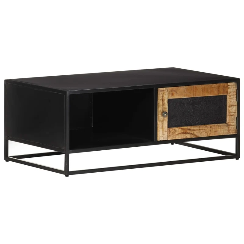 Table basse de salon design moderne 90 x 50 x 35 cm bois de manguier marron et fer DEC037225