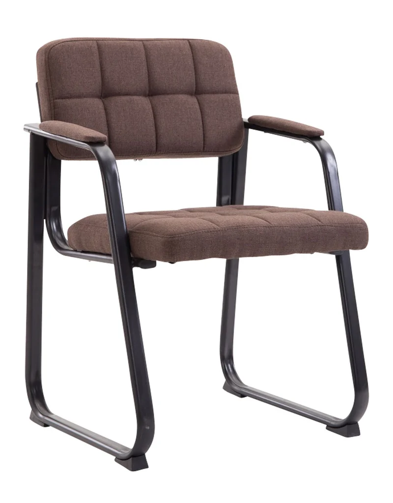 Chaise visiteur fauteuil de bureau sans roulette coutures décoratives en tissu marron support en métal noir BUR10214