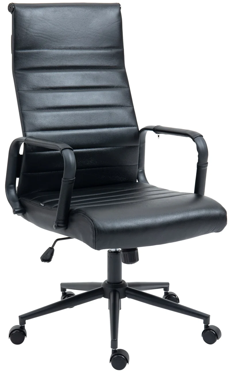 Fauteuil de bureau avec accoudoirs siège pivotant mécanisme à bascule en cuir véritable noir / noir 10_0002522