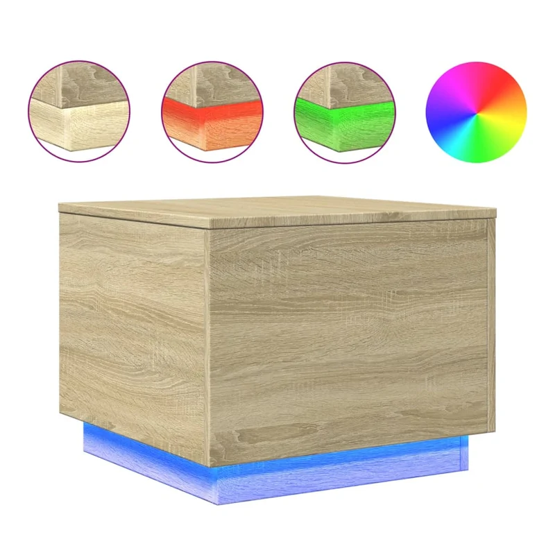 Table basse de salon design moderne avec lumières LED 50 x 50 x 40 cm bois d'ingénierie couleur chêne DEC037647
