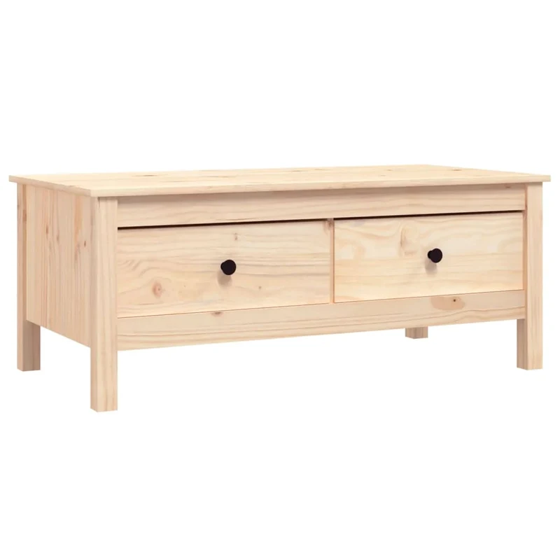 Table basse de salon avec deux tiroirs design rustique 100 x 50 x 40 cm bois massif de pin non traité DEC036934