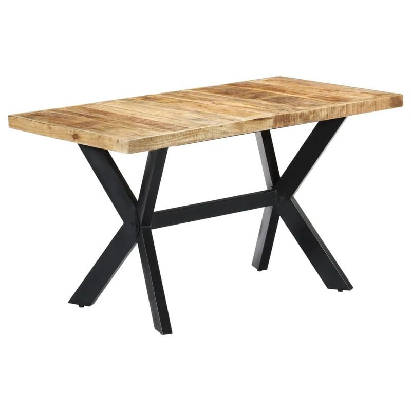 Table de salle à manger design industriel 140 x 70 x 75 cm bois de manguier avec cadre croisé en acier noir DEC036711