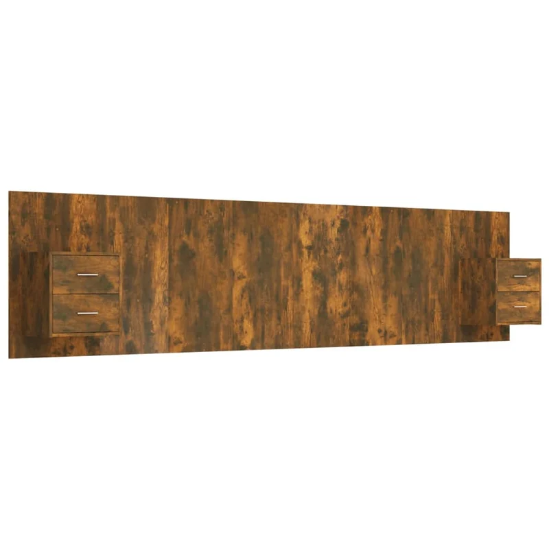Tête de lit accessoire couchage chambre à coucher meuble avec chevet intégré étagère MDF marron clair TDL0205837