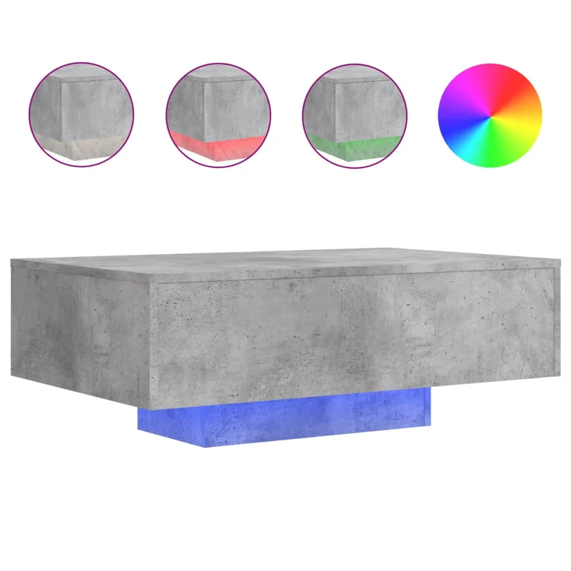 Table basse de salon design moderne avec lumières LED 85 x 55 x 31 cm bois d'ingénierie gris DEC037664