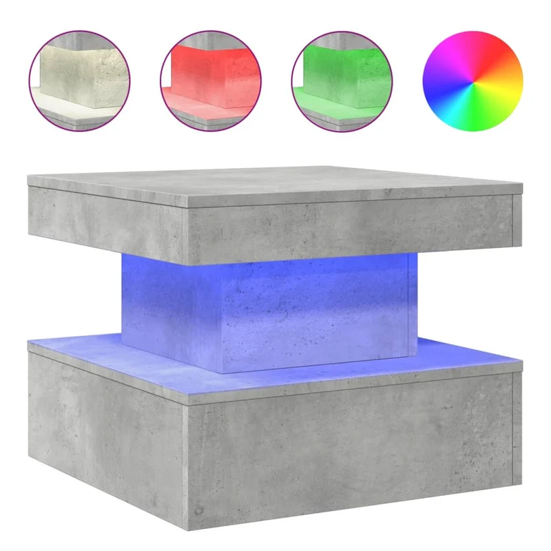 Table basse de salon design moderne avec lumières LED 50 x 50 x 40 cm bois d'ingénierie gris DEC037659