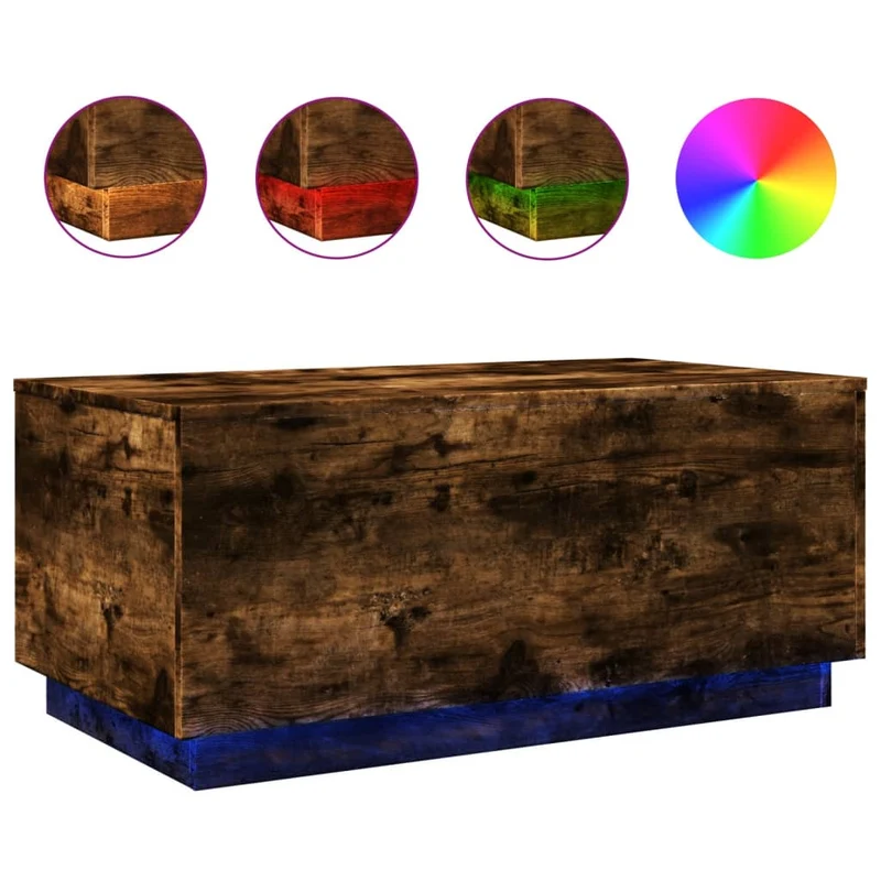 Table basse de salon design moderne avec lumières LED 90 x 50 x 40 cm bois d'ingénierie marron DEC037626