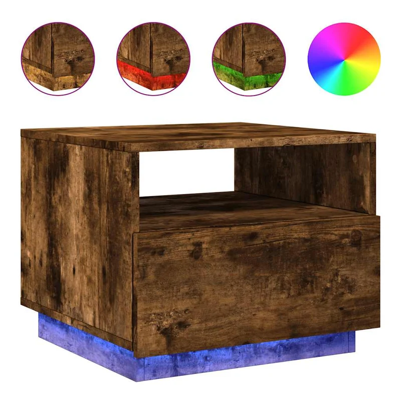 Table basse de salon avec tiroir design moderne avec lumières LED 50 x 49 x 40 cm bois d'ingénierie marron DEC037616