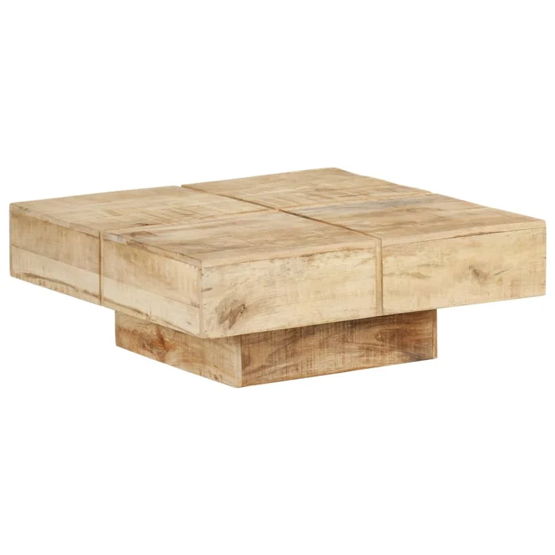 Table basse de salon design rustique 80 x 80 x 28 cm bois de manguier massif DEC037188