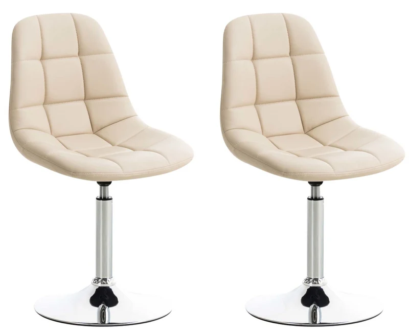 Lot de 2 chaises de salle à manger lounge pivotante en PVC crème et pieds trompette métal chromé 10_0001695