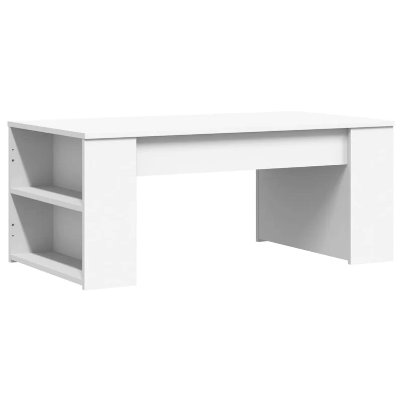 Table basse de salon avec étagères design moderne 102 x 55 x 42 cm bois d'ingénierie blanc DEC037829