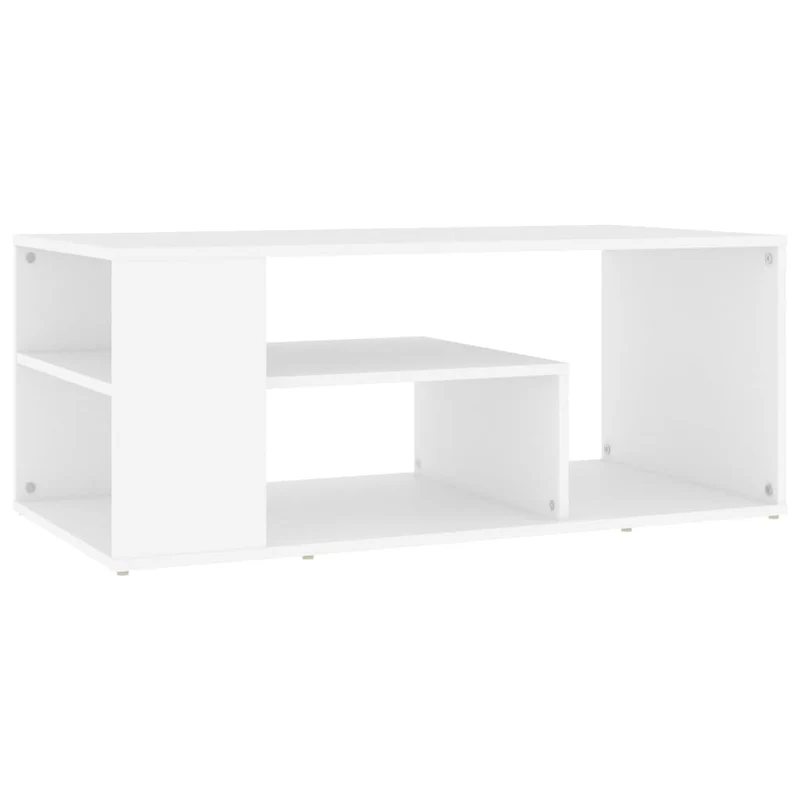 Table basse de salon avec étagères design moderne 100 x 50 x 40 cm bois d'ingénierie blanc DEC037787