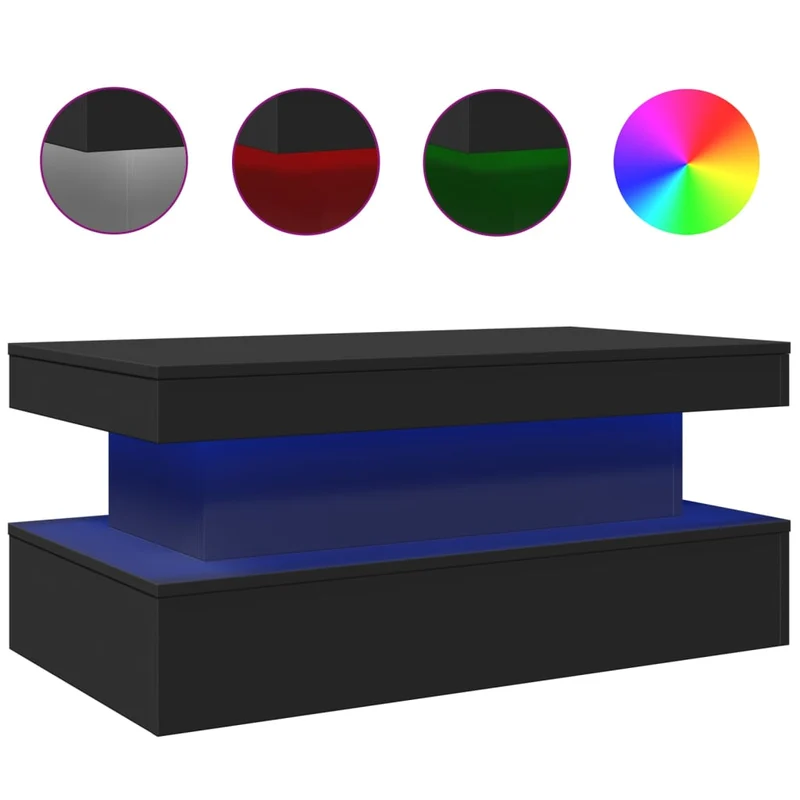 Table basse de salon design moderne avec lumières LED 90 x 50 x 40 cm bois d'ingénierie noir DEC037684