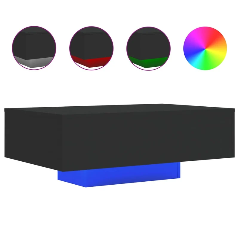 Table basse de salon design moderne avec lumières LED 85 x 55 x 31 cm bois d'ingénierie noir DEC037681