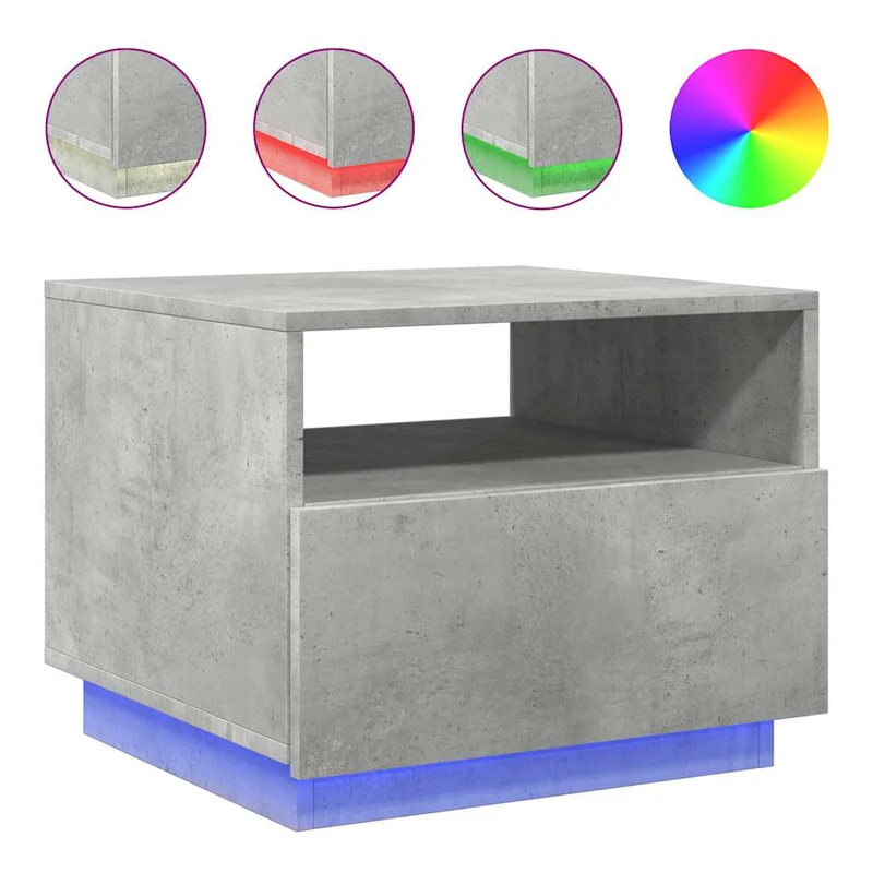 Table basse de salon avec tiroir design moderne avec lumières LED 50 x 49 x 40 cm bois d'ingénierie gris DEC037658