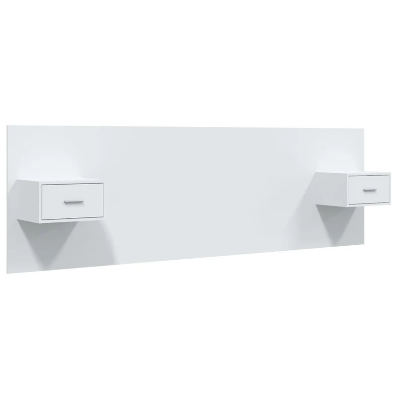 Tête de lit accessoire couchage chambre à coucher meuble avec chevet intégré étagère MDF blanc TDL0205860