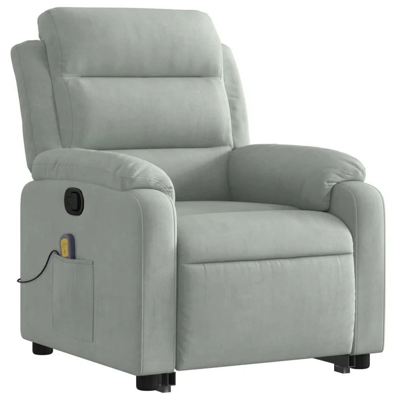 Fauteuil de relaxation TV fonction de levage électrique et massage en velours gris clair DEC026932