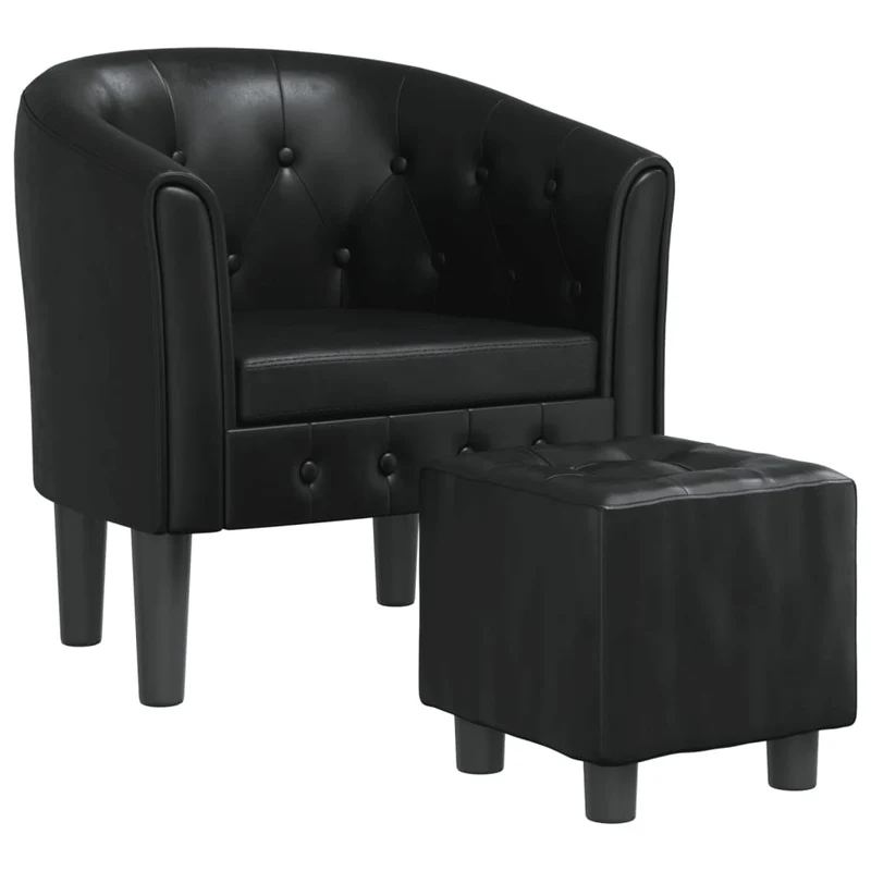 Fauteuil lounge assise confortable design moderne avec repose-pied PVC noir DEC026429