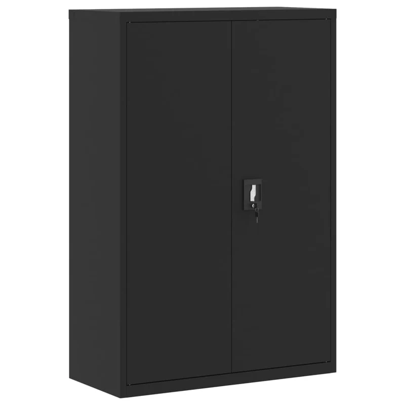 Caissons à tiroirs meuble de bureau avec 3 étagères réglables portes verrouillables 90 x 40 x 140 cm acier noir DEC024590