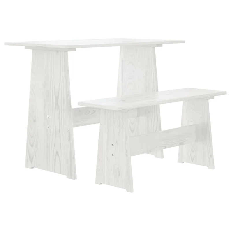 Table de salle à manger design moderne avec banc en bois de pin solide blanc DEC036755